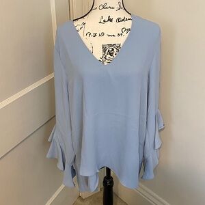 Vince Camuto Light Blue V-Neck Blouse with Ruffle Sleeves